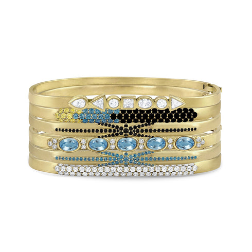 stack with color-pop from our huggie bangle family,<br>here, a few of our yellow gold beauties <span class='visuallyhidden'>Call, text 323-404-2959 for shopping help.</span>